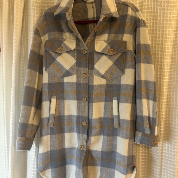 Workshop Republic Clothing Jackets & Blazers - Workshop Republic Clothing Blue and Tan Plaid Utility Jacket